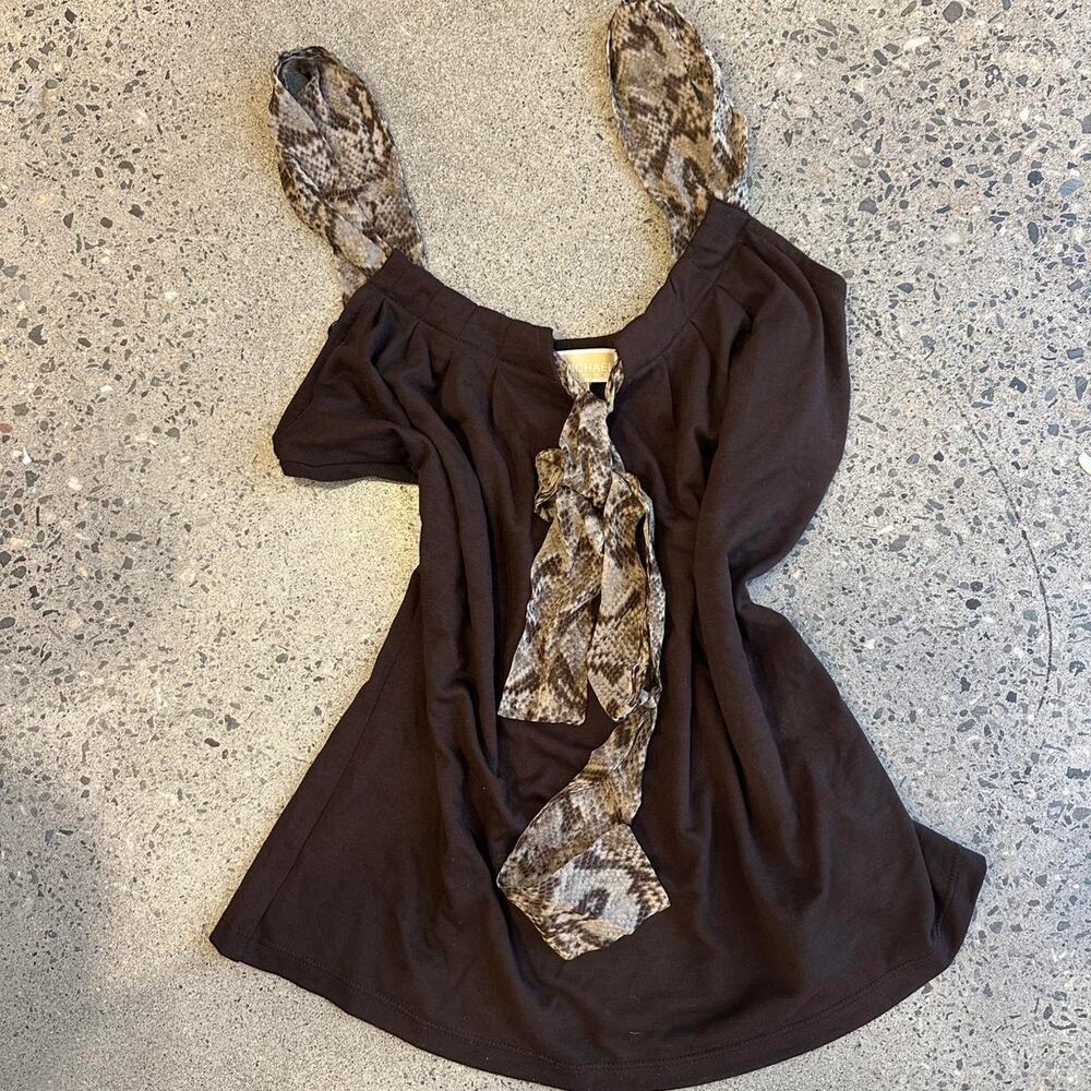 Michael Michael Kors Women’s M Top Brown Snake Print Tie Strap Top NWT